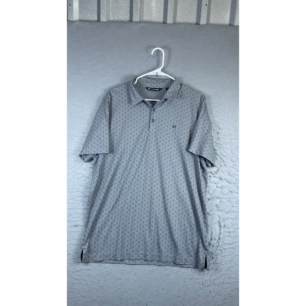 TravisMathew Polo Shirt Mens L Grey Excellent Short Sleeve Geometric Print